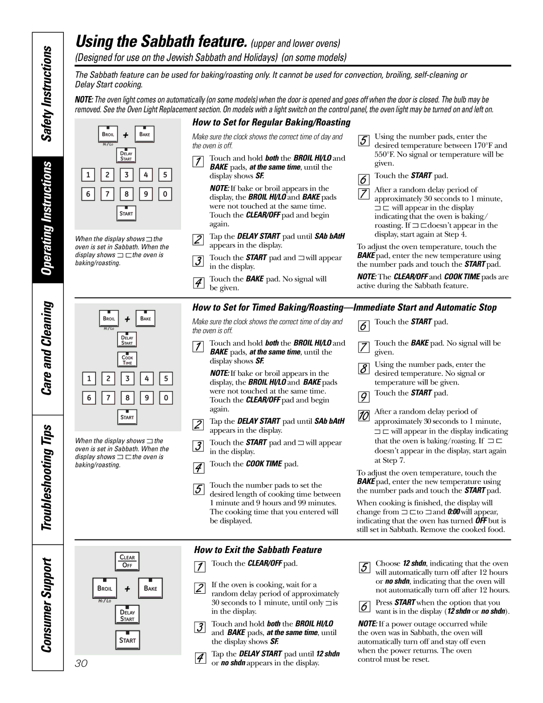 GE PB976 manual Using the Sabbath feature. upper and lower ovens, Consumer Support, How to Exit the Sabbath Feature 