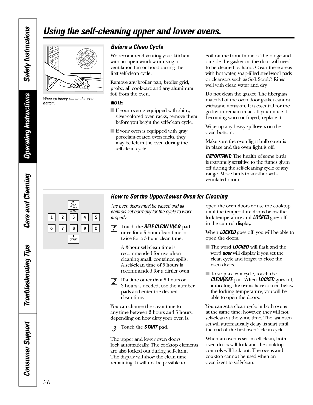 GE PB976 Cleaning Operating Instructions Safety, Consumer Support Troubleshooting Tips Care and, Before a Clean Cycle 