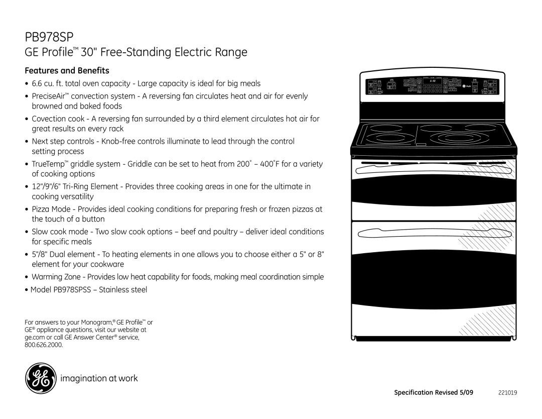 GE PB978SPSS dimensions Features and Benefits 