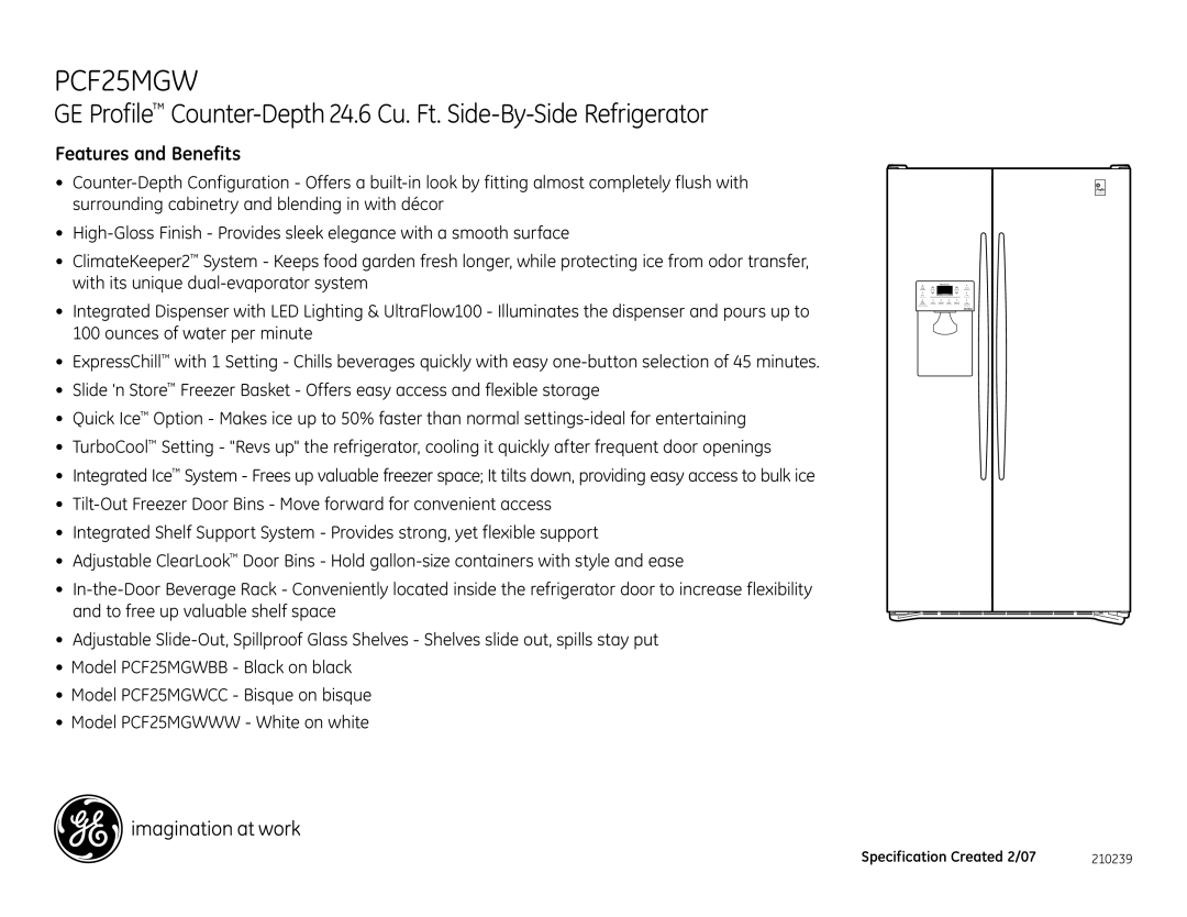 GE PCF25MGW dimensions Features and Benefits 