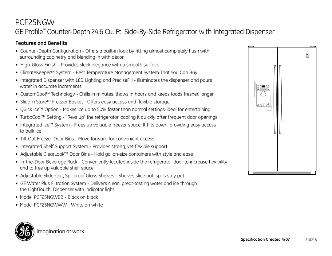 GE PCF25NGW dimensions Features and Benefits 