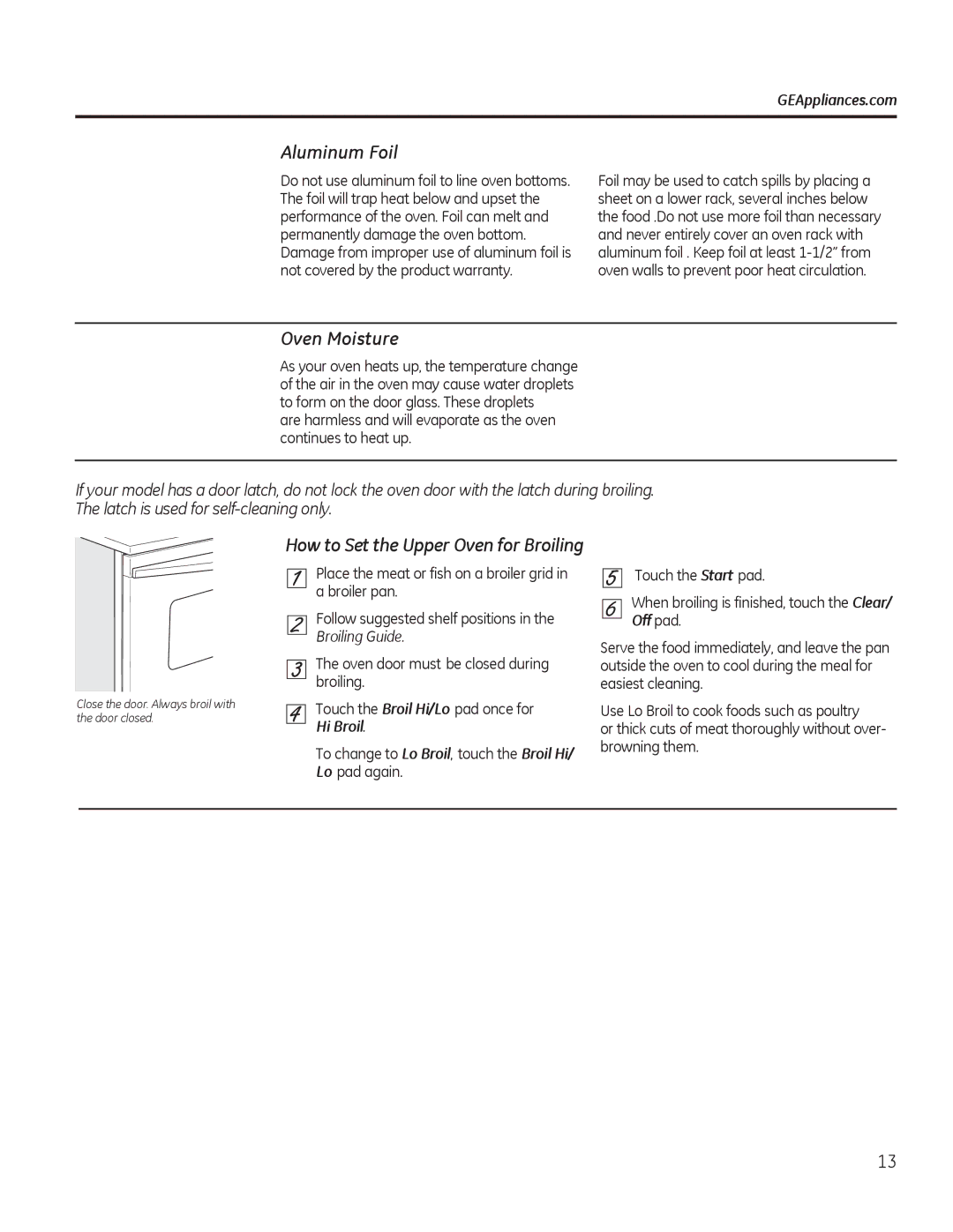 GE PCGB910 manual $OxplqxpRlo, 2YHQ0RLVWXUH, +RZWR6HWWKH8SSHU2YHQIRU%URLOLQJ, Urlolqj*Xlgh  