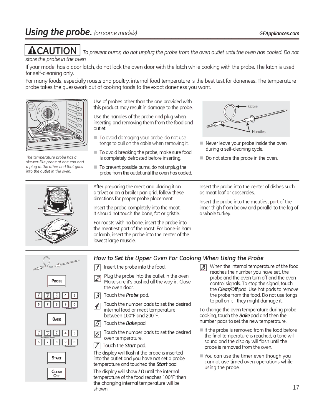 GE PCGB910 manual 8VHWKHKDQGOHVRIWKHSUREHDQGSOXJZKHQ, Rxwohw, OrzhvwOdujhPxvfoh, DvPhdwOrdiRuFdvvhurohv 