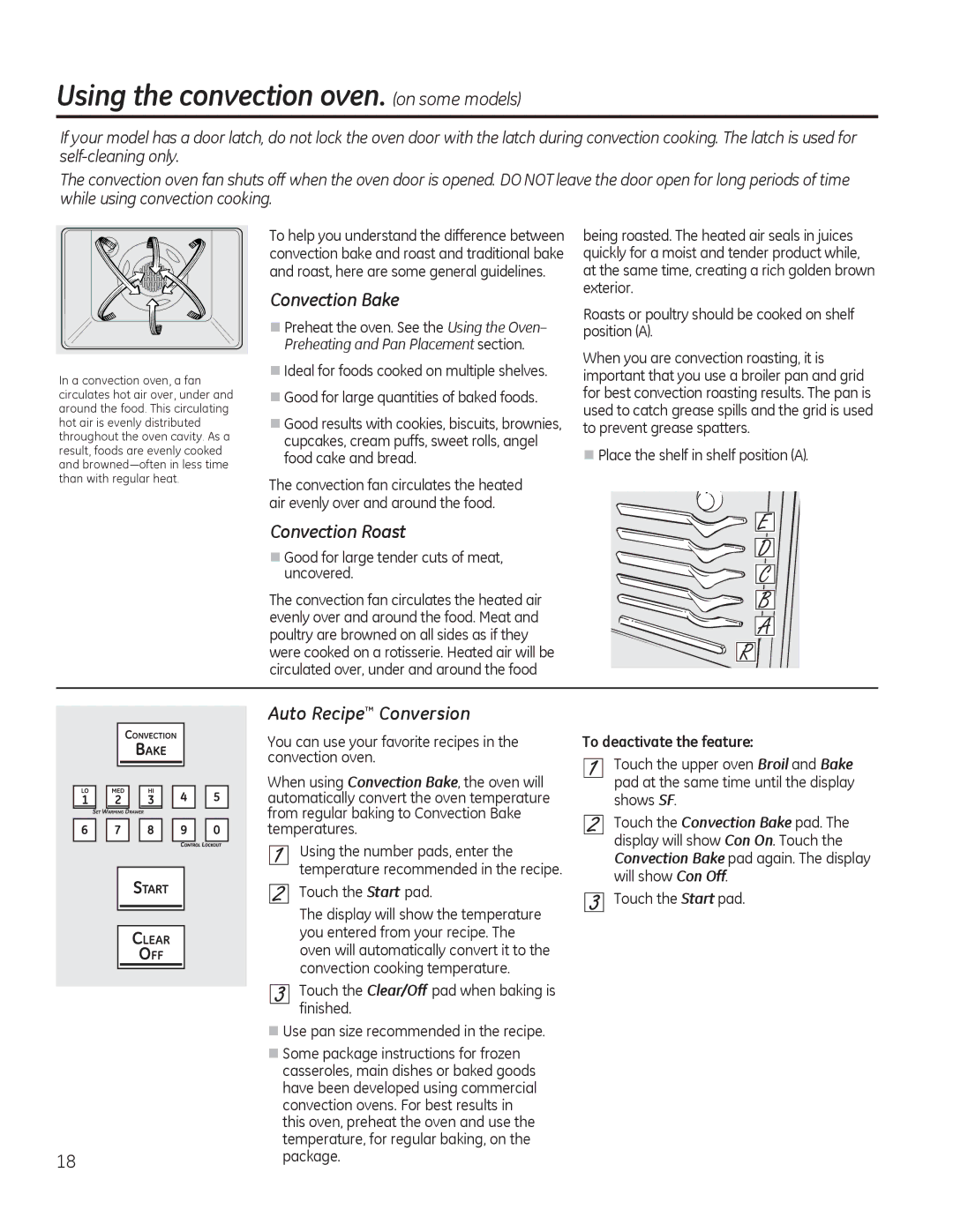 GE PCGB910 manual 8VLQJWKHFRQYHFWLRQRYHQRQVRPHPRGHOV, Rqyhfwlrq%Dnh, RQYHFWLRQ5RDVW, $XWR5HFLSHŒ&RQYHUVLRQ 