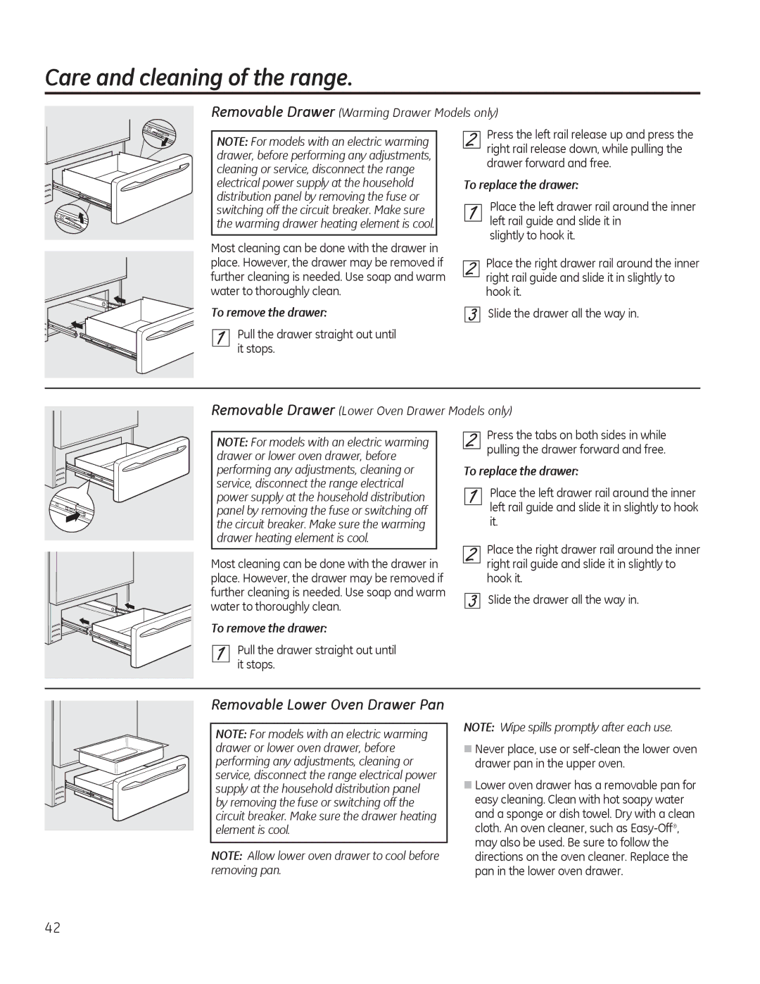 GE PCGB910 manual 7RUHSODFHWKHGUDZHU, 7RUHPRYHWKHGUDZHU 