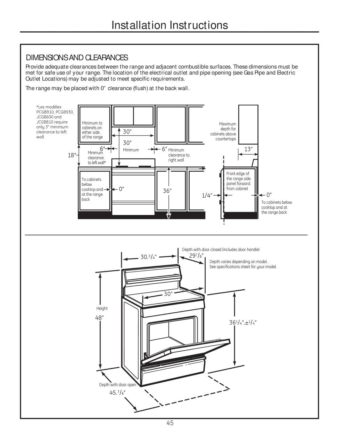 GE PCGB910 manual Installation Instructions 