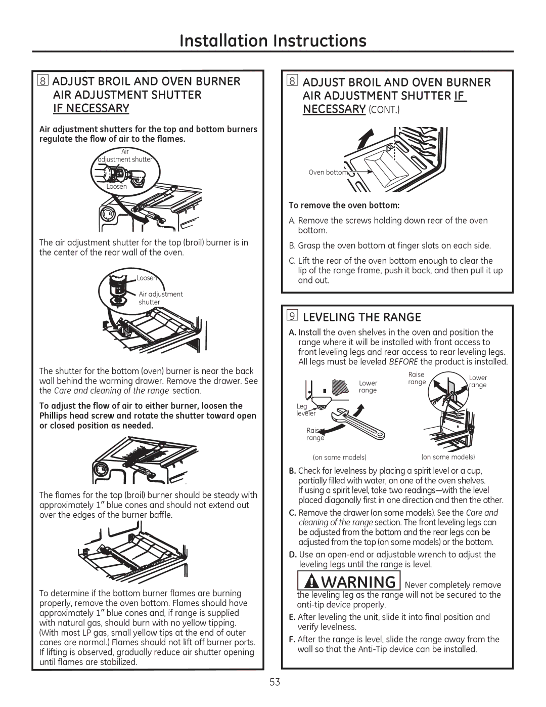 GE PCGB910 manual  /9/,1*7+5$1, XqwloIodphvDuhVwdelolhg, 7RUHPRYHWKHRYHQERWWRP, Yhuli\Ohyhoqhvv 