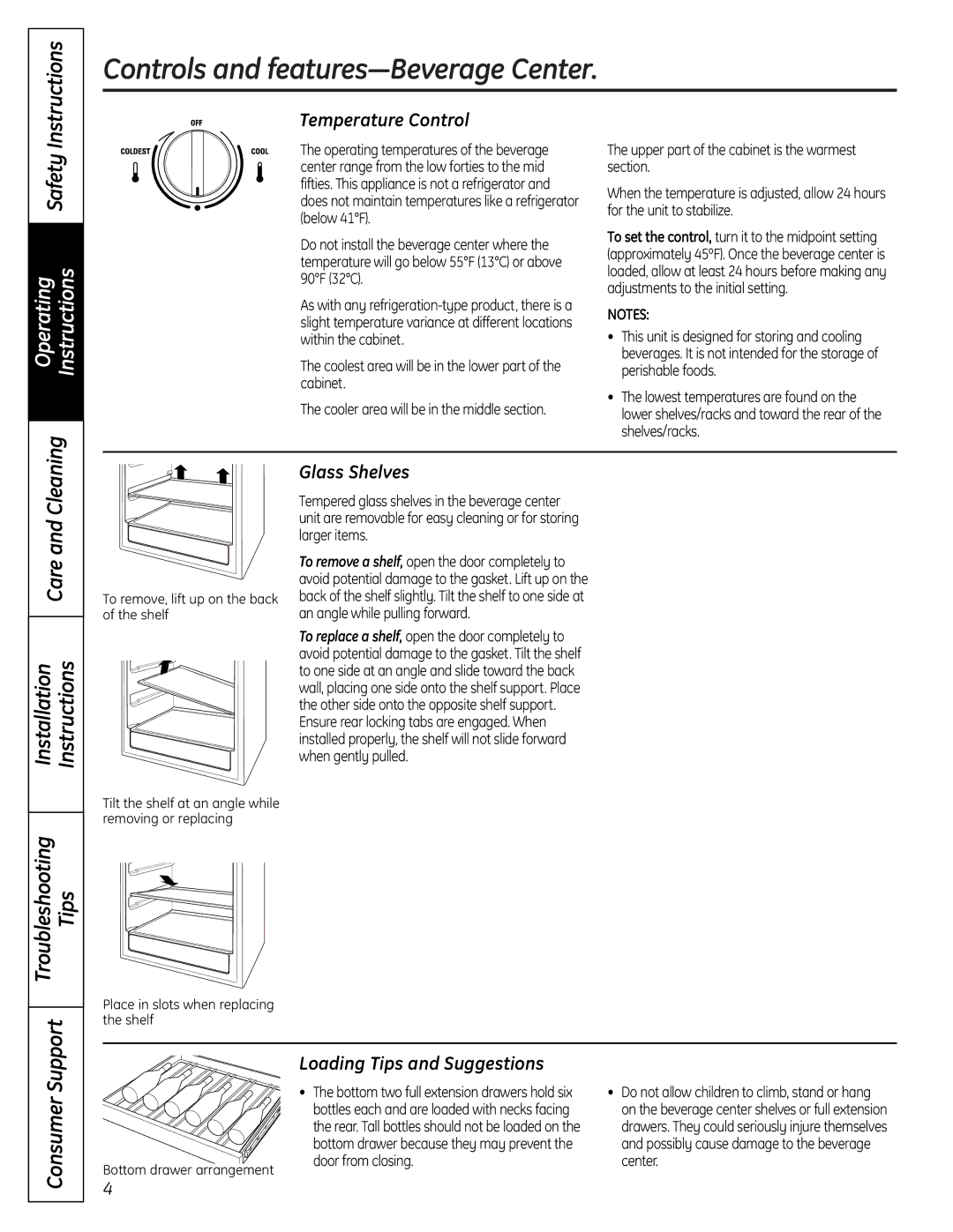 GE PCR06BATSS, PCR06WATSS Controls and features-Beverage Center, Tips Support, Consumer, Installation Instructions 