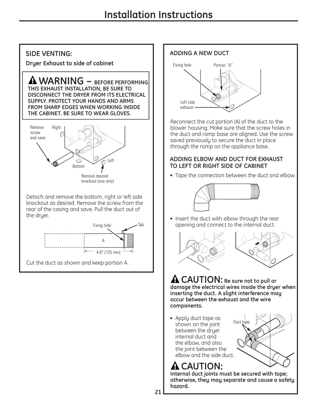 GE PCVH480EK, PCVH485EK owner manual Side Venting, Adding a NEW Duct 