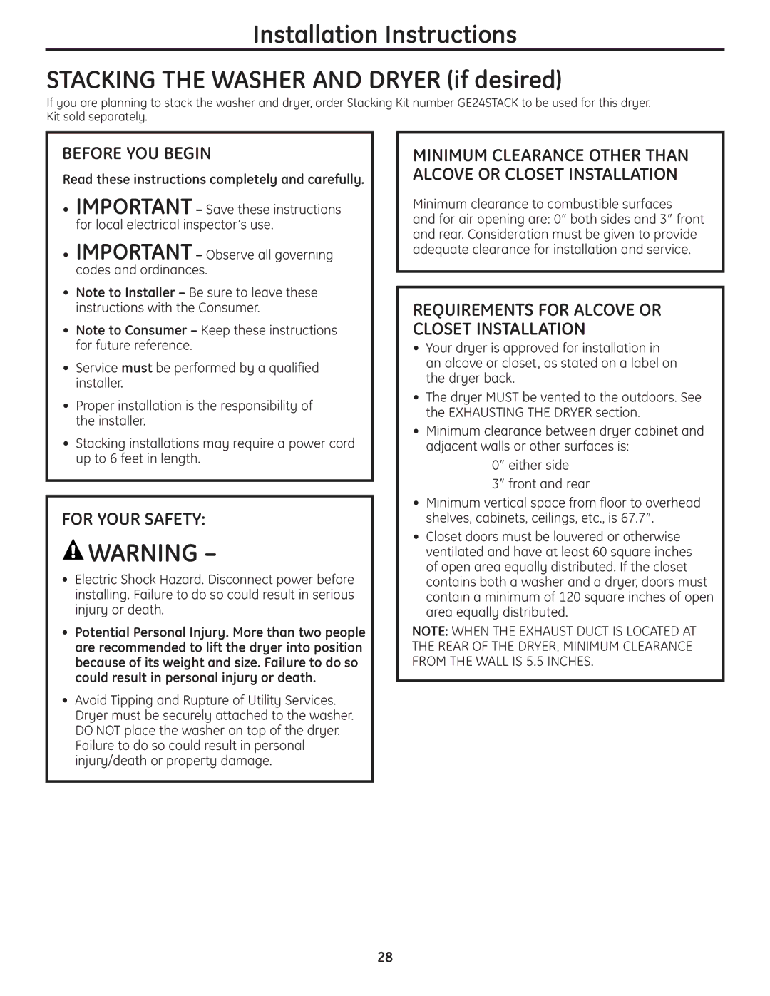 GE PCVH485EK, PCVH480EK owner manual Before YOU Begin, Minimum clearance to combustible surfaces 