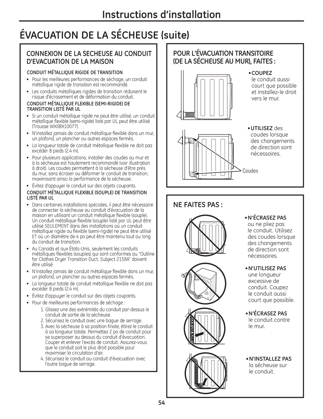 GE PCVH485EK, PCVH480EK owner manual NE Faites PAS, Coupez, ’Écrasez Pas, ’Installez Pas 