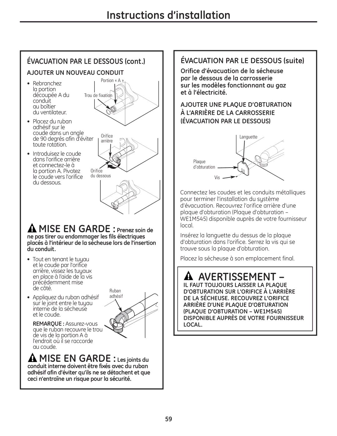 GE PCVH480EK, PCVH485EK owner manual Ajouter UN Nouveau Conduit 