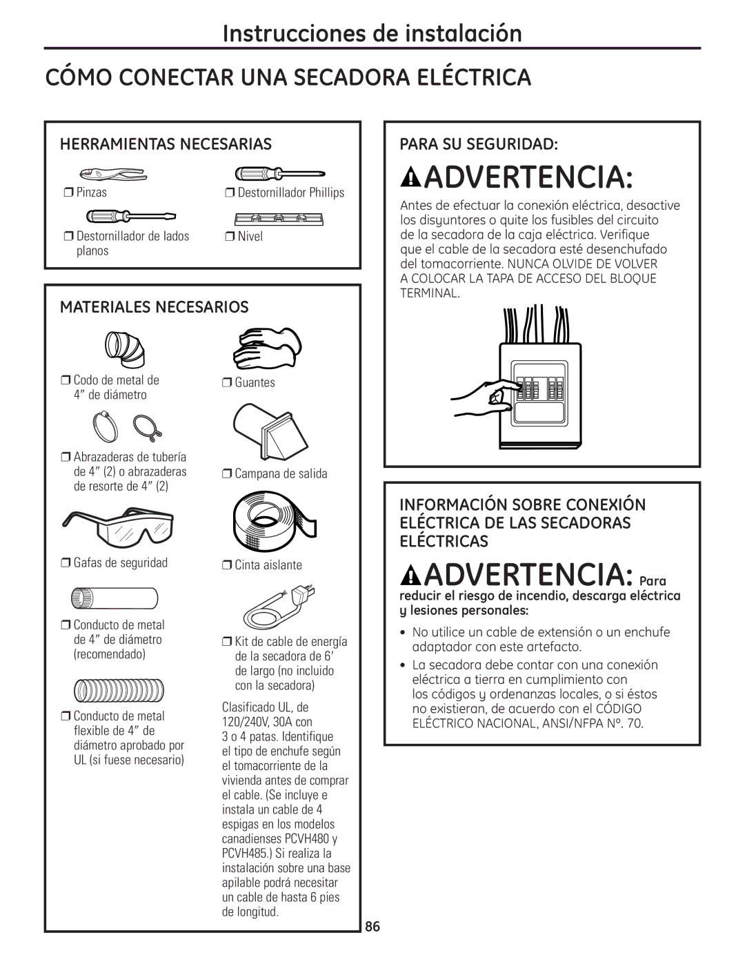 GE PCVH485EK, PCVH480EK owner manual Herramientas Necesarias, Materiales Necesarios 