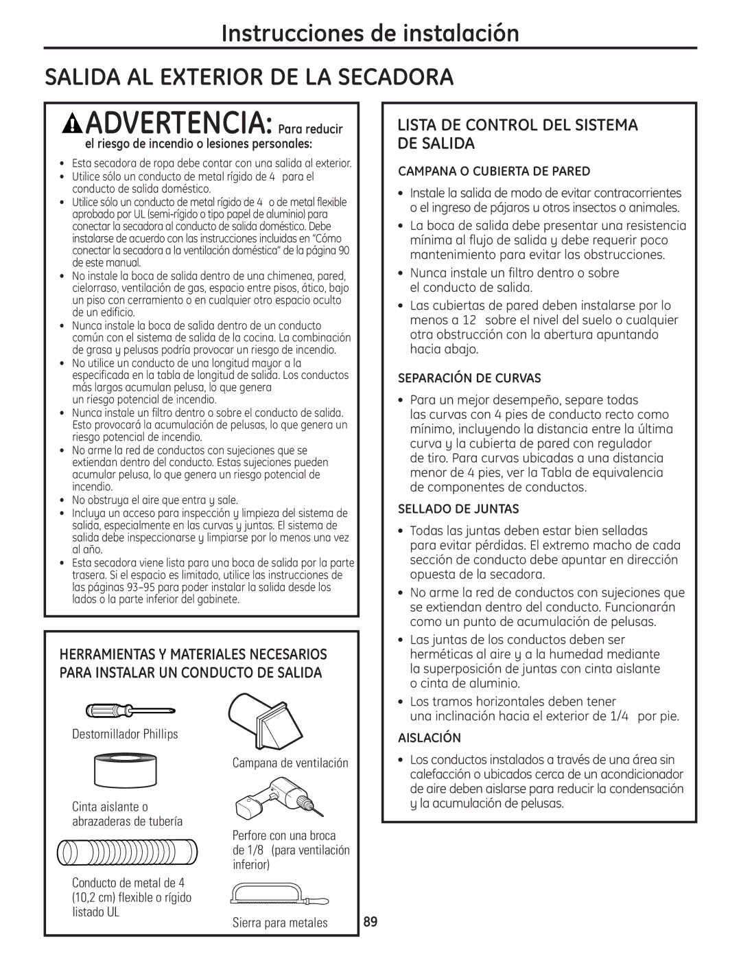 GE PCVH480EK Lista DE Control DEL Sistema DE Salida, Campana O Cubierta DE Pared, Separación DE Curvas, Sellado DE Juntas 