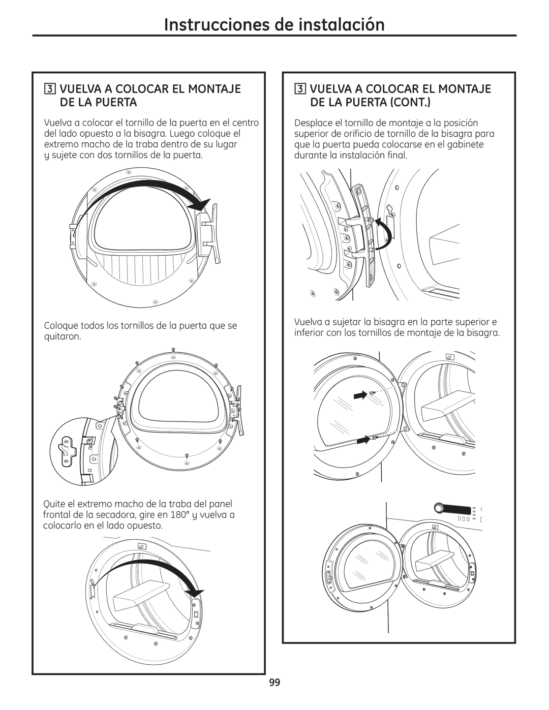 GE PCVH480EK, PCVH485EK owner manual Vuelva a Colocar EL Montaje DE LA Puerta 