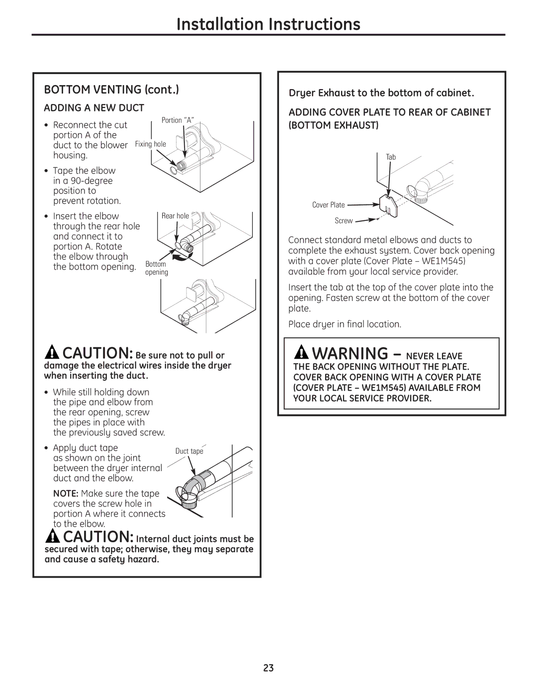 GE PCVH480EK, PCVH485EK owner manual Bottom Venting 