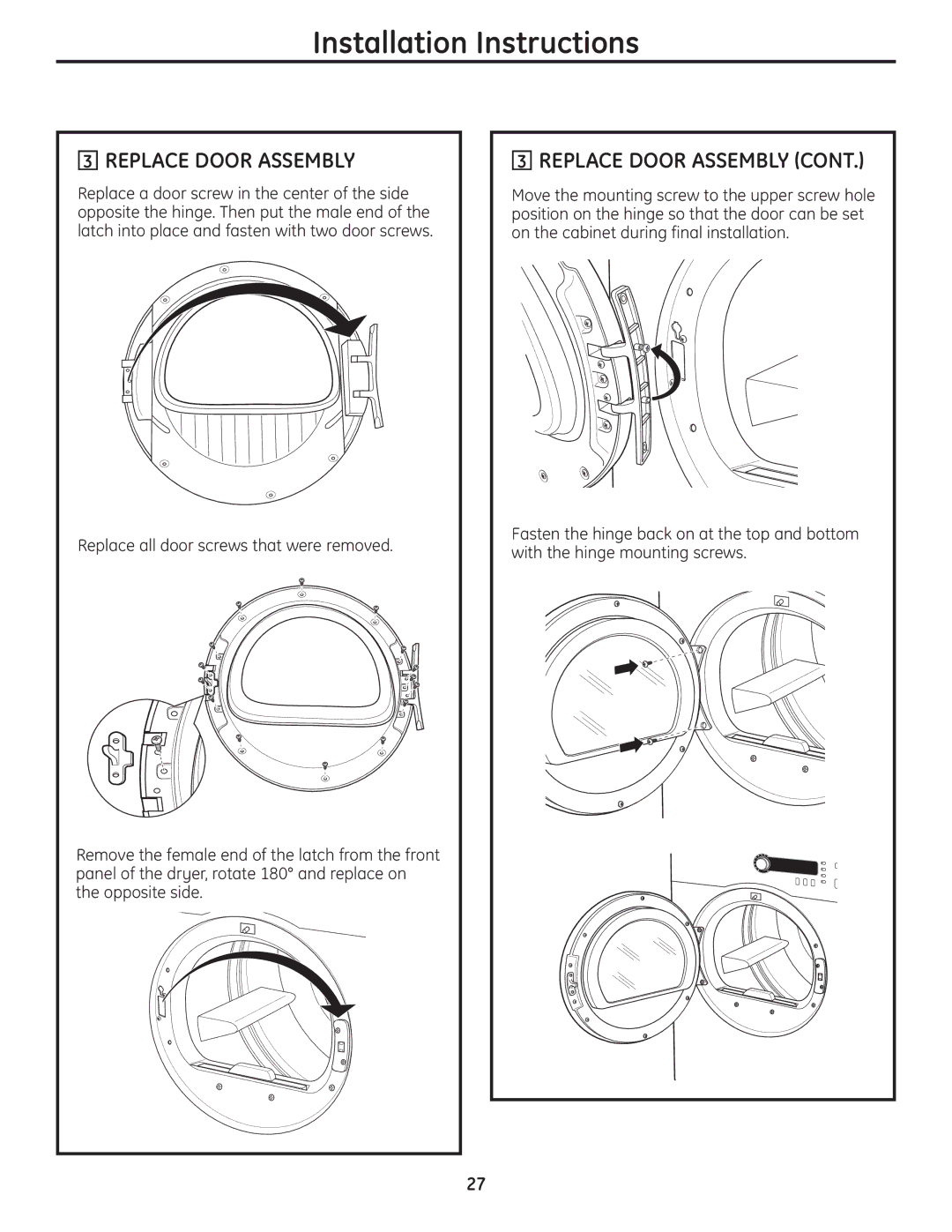 GE PCVH480EK, PCVH485EK owner manual Replace Door Assembly 