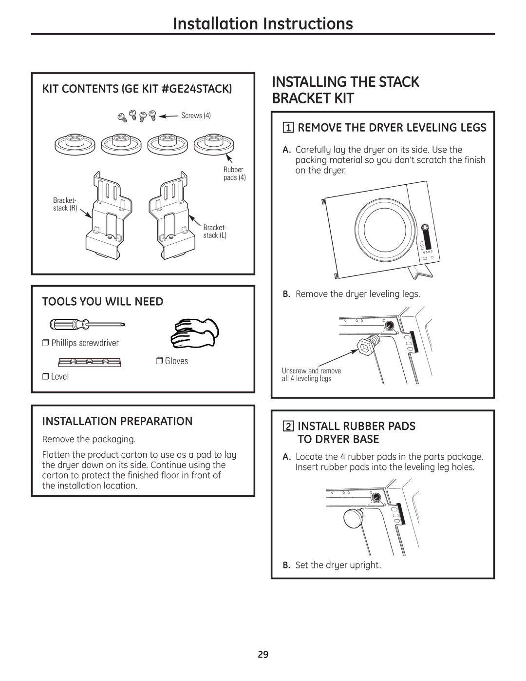 GE PCVH480EK, PCVH485EK owner manual Installing the Stack Bracket KIT, Installation Preparation 