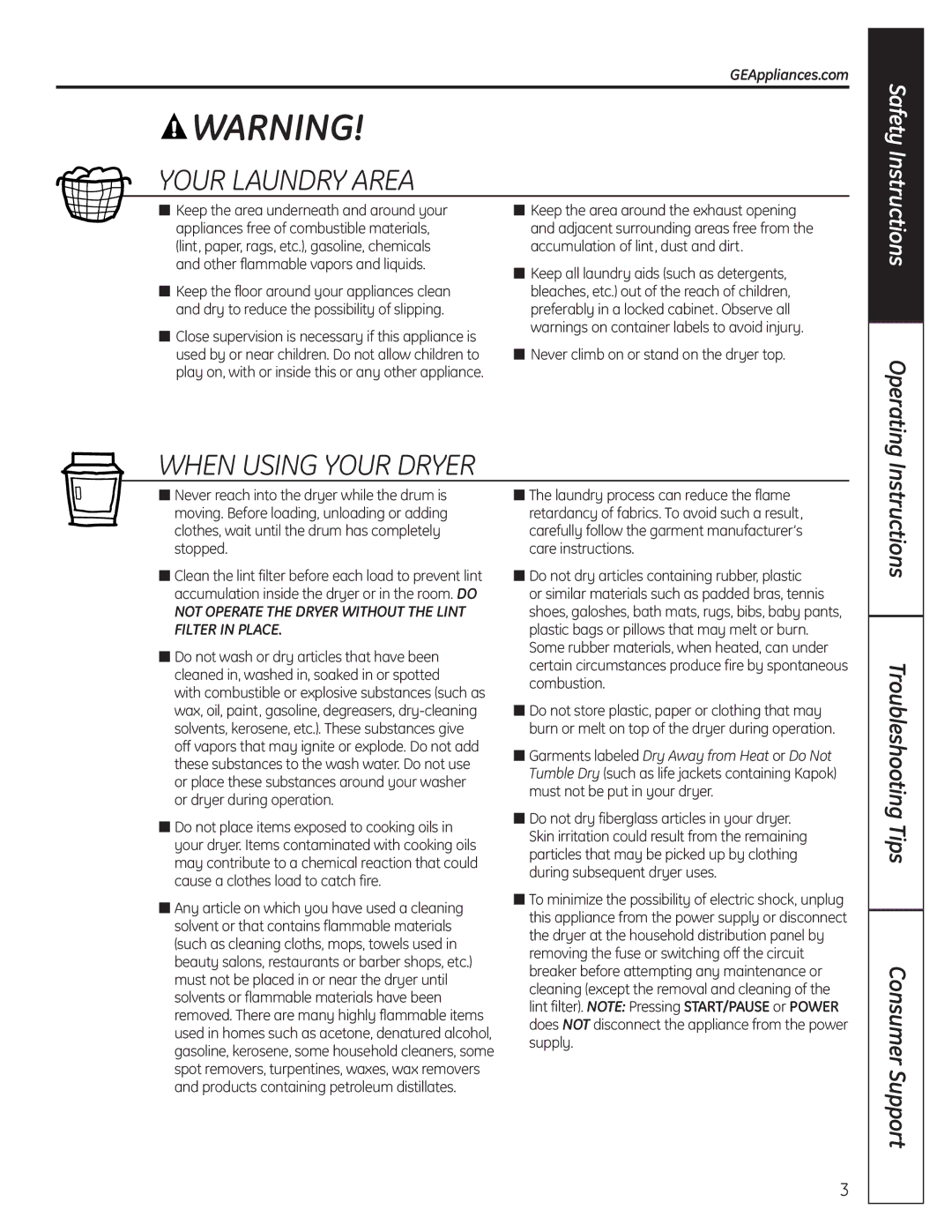 GE PCVH480EK, PCVH485EK owner manual Your Laundry Area 