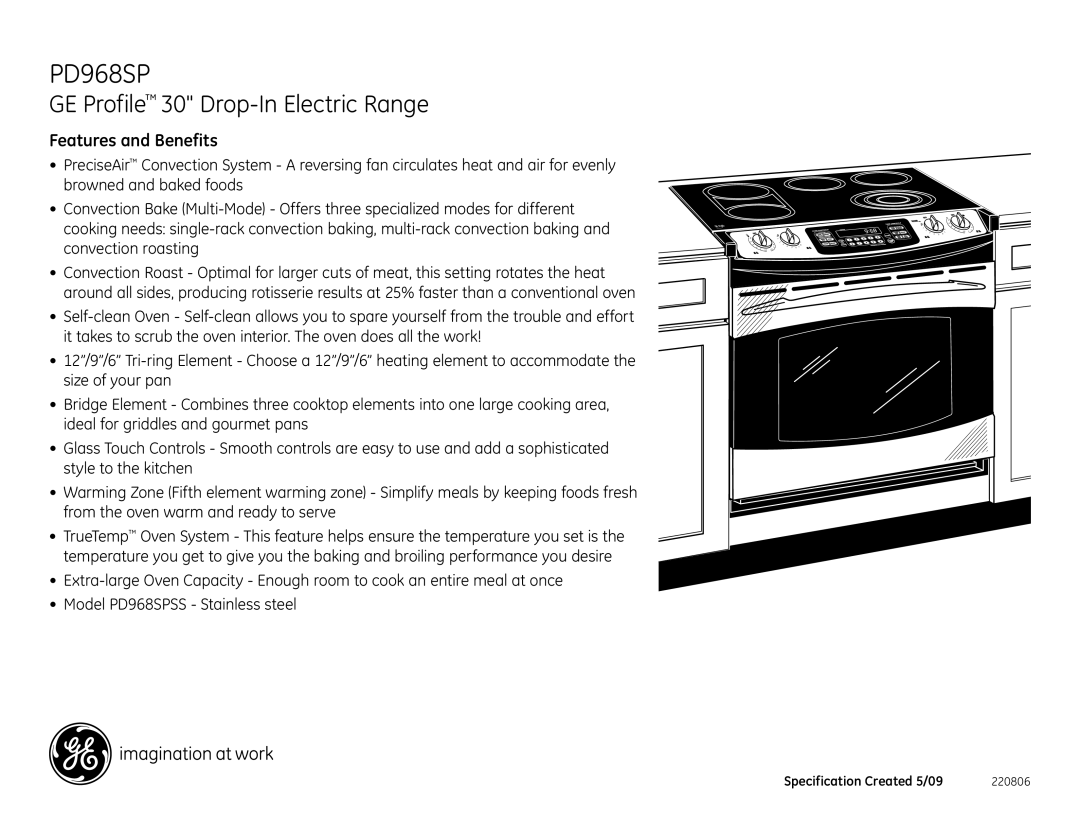 GE PD968SPSS installation instructions Features and Benefits 