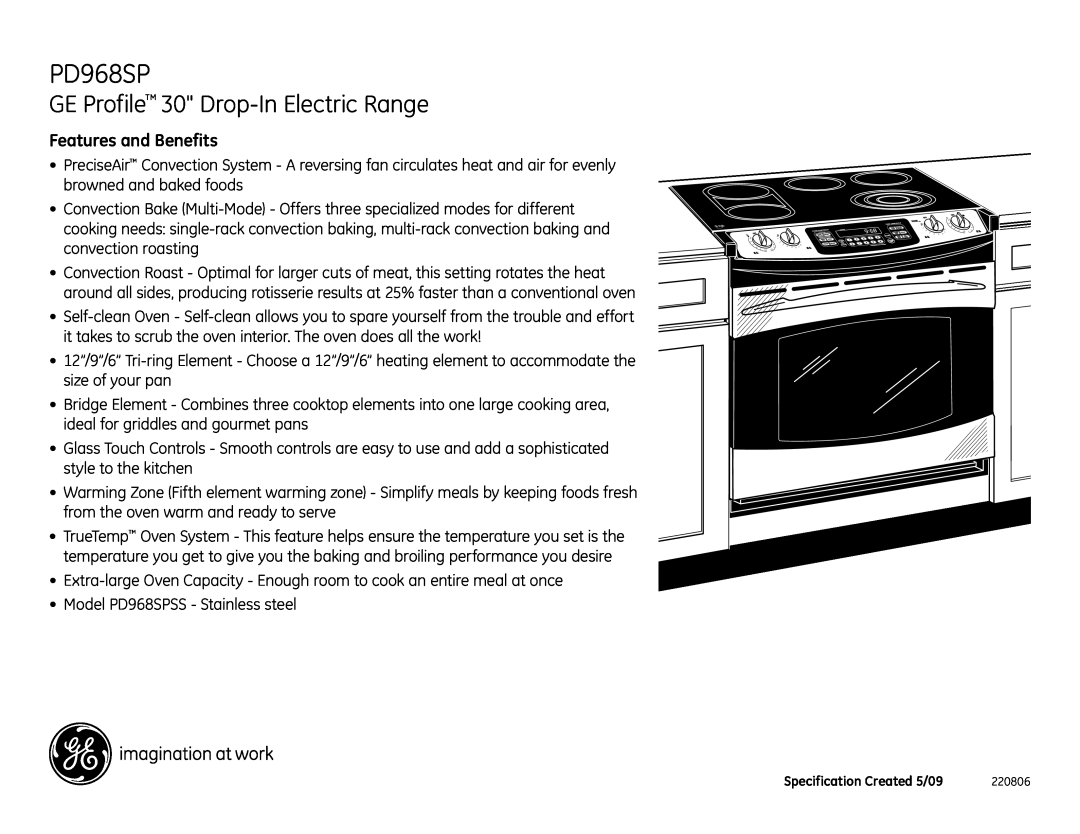 GE PD968SPSS installation instructions GE Profile 30 Drop-In Electric Range, Features and Benefits 