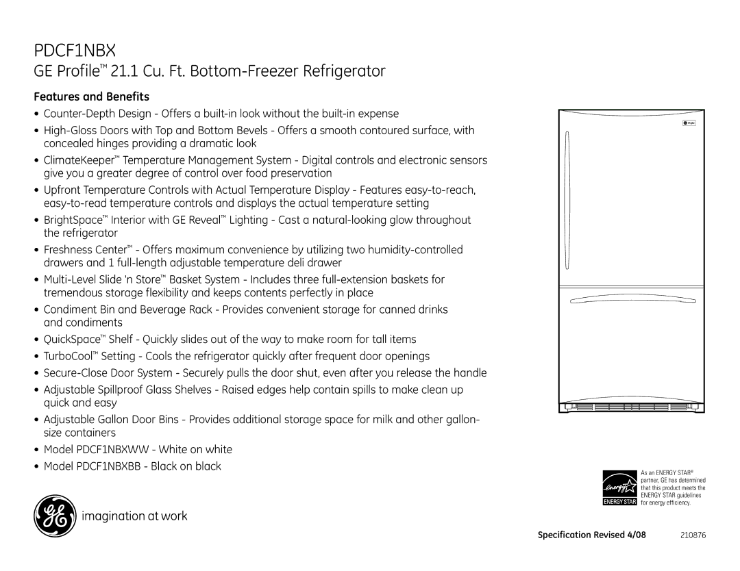 GE PDCF1NBX dimensions Features and Benefits 