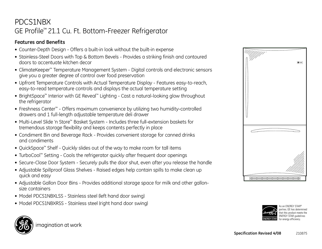 GE PDCS1NBX dimensions Features and Benefits 