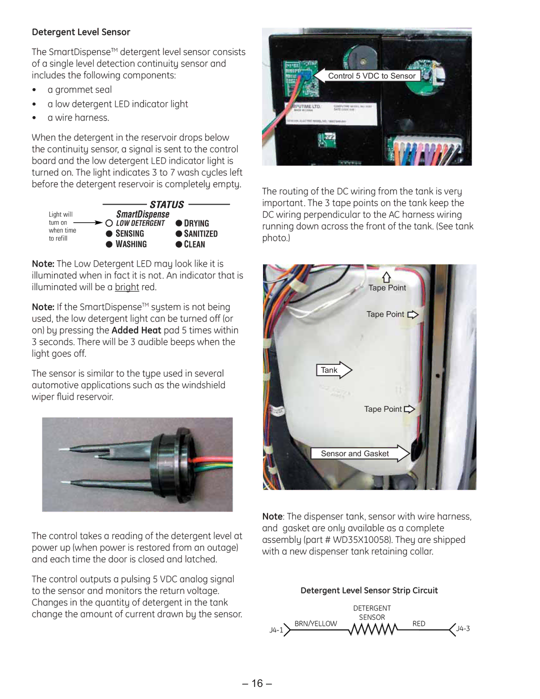 GE PDE9900 manual Detergent Level Sensor 