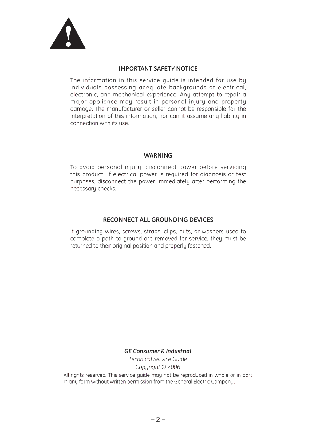 GE PDE9900 manual Important Safety Notice 