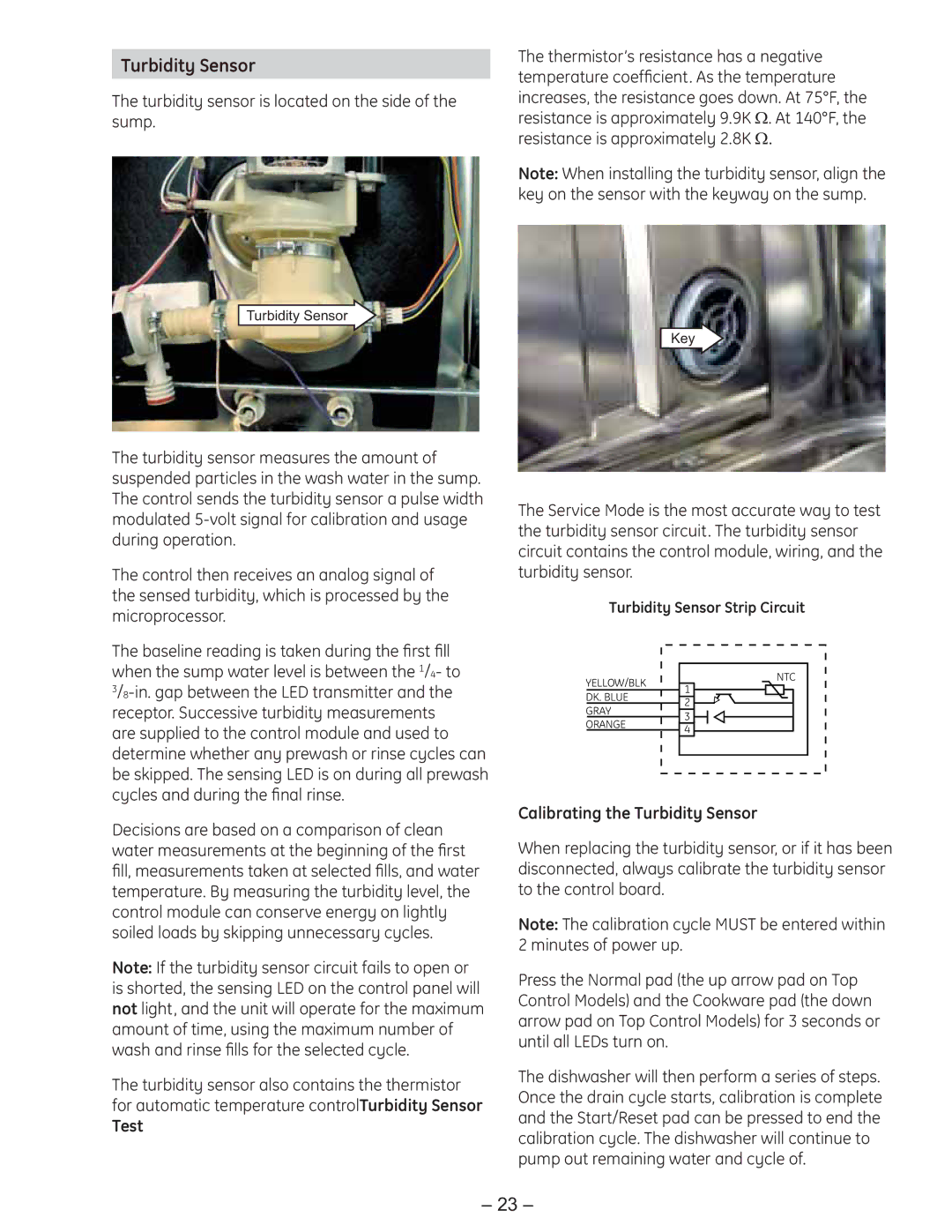 GE PDE9900 manual Test, Calibrating the Turbidity Sensor 