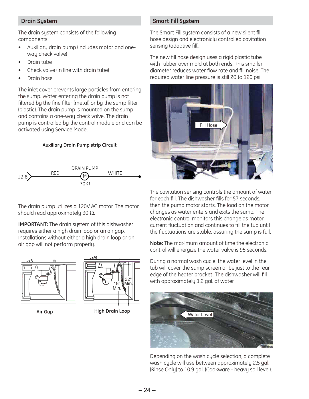 GE PDE9900 manual Drain System Smart Fill System 