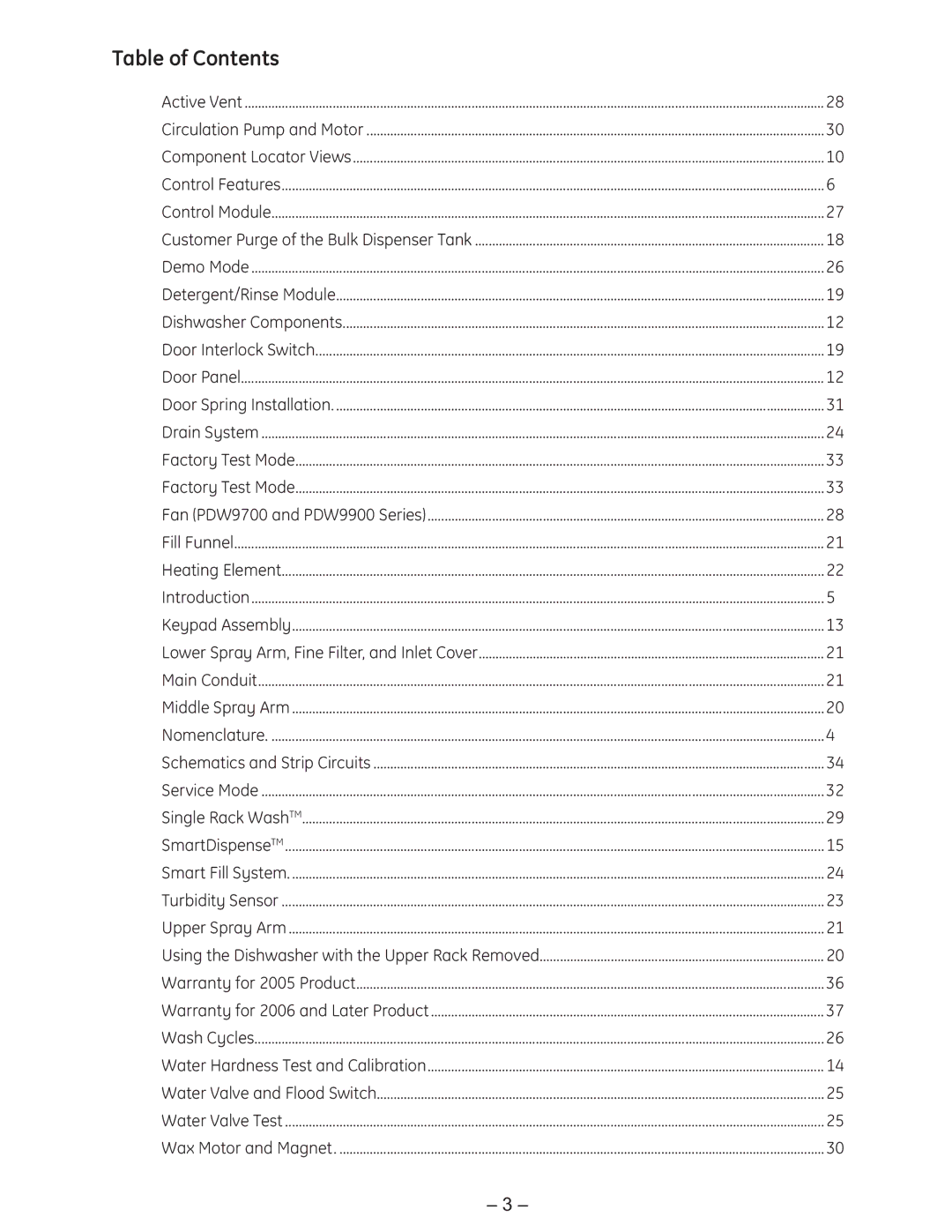 GE PDE9900 manual Table of Contents 