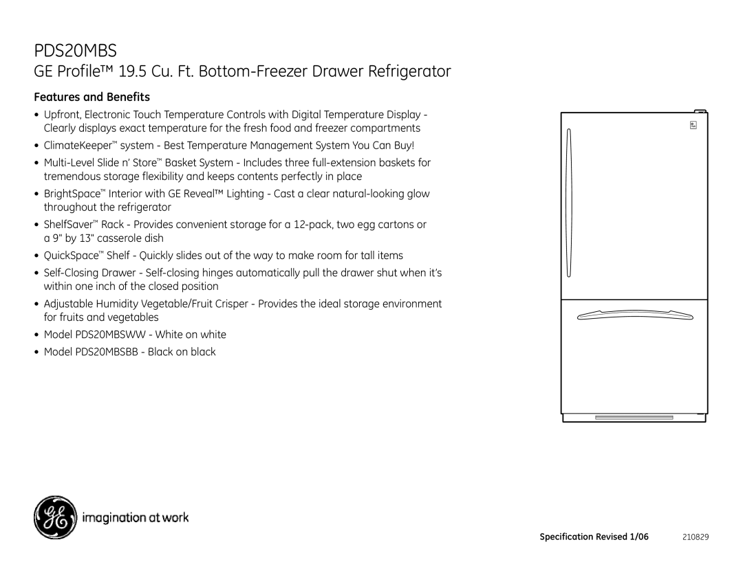 GE PDS20MBS dimensions Features and Benefits 