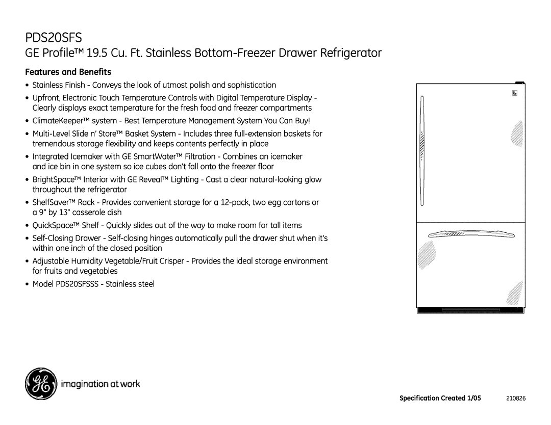 GE PDS20SFS dimensions Features and Benefits 