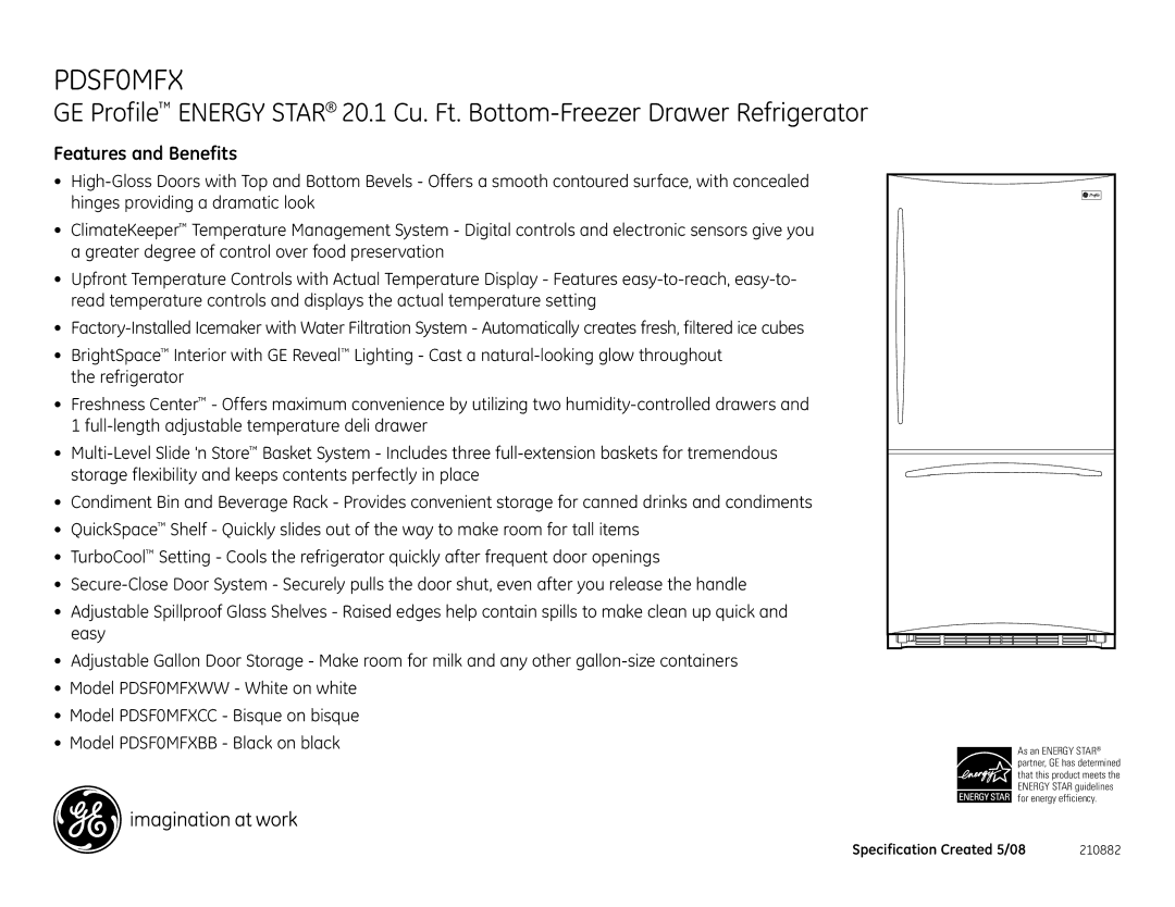 GE PDSF0MFX dimensions Features and Benefits 