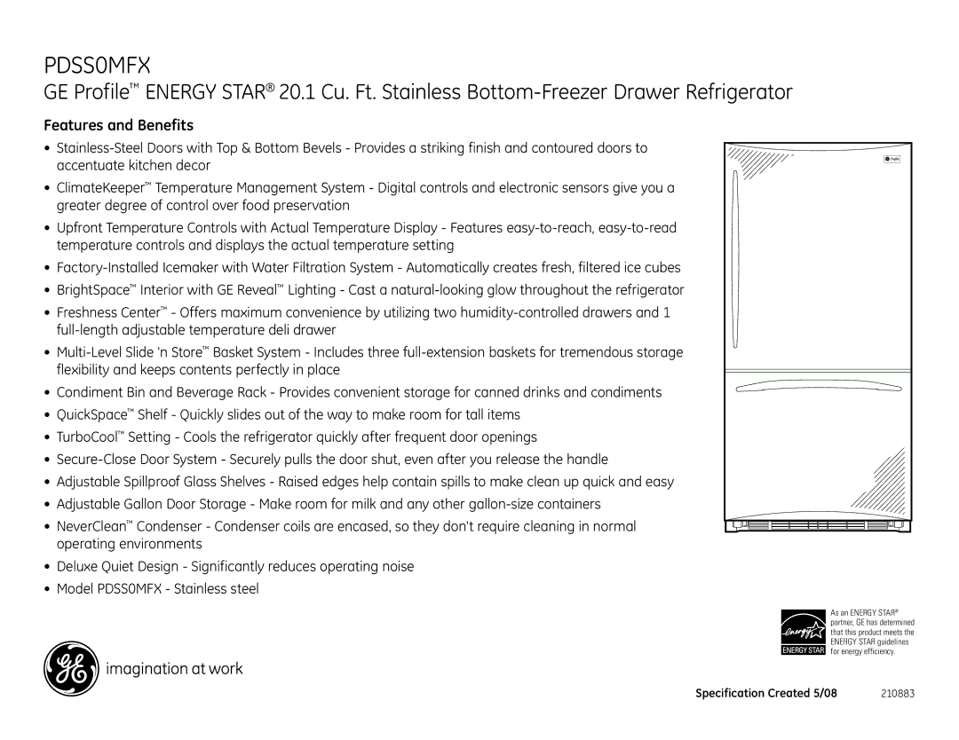 GE PDSS0MFXLSS dimensions Features and Benefits 