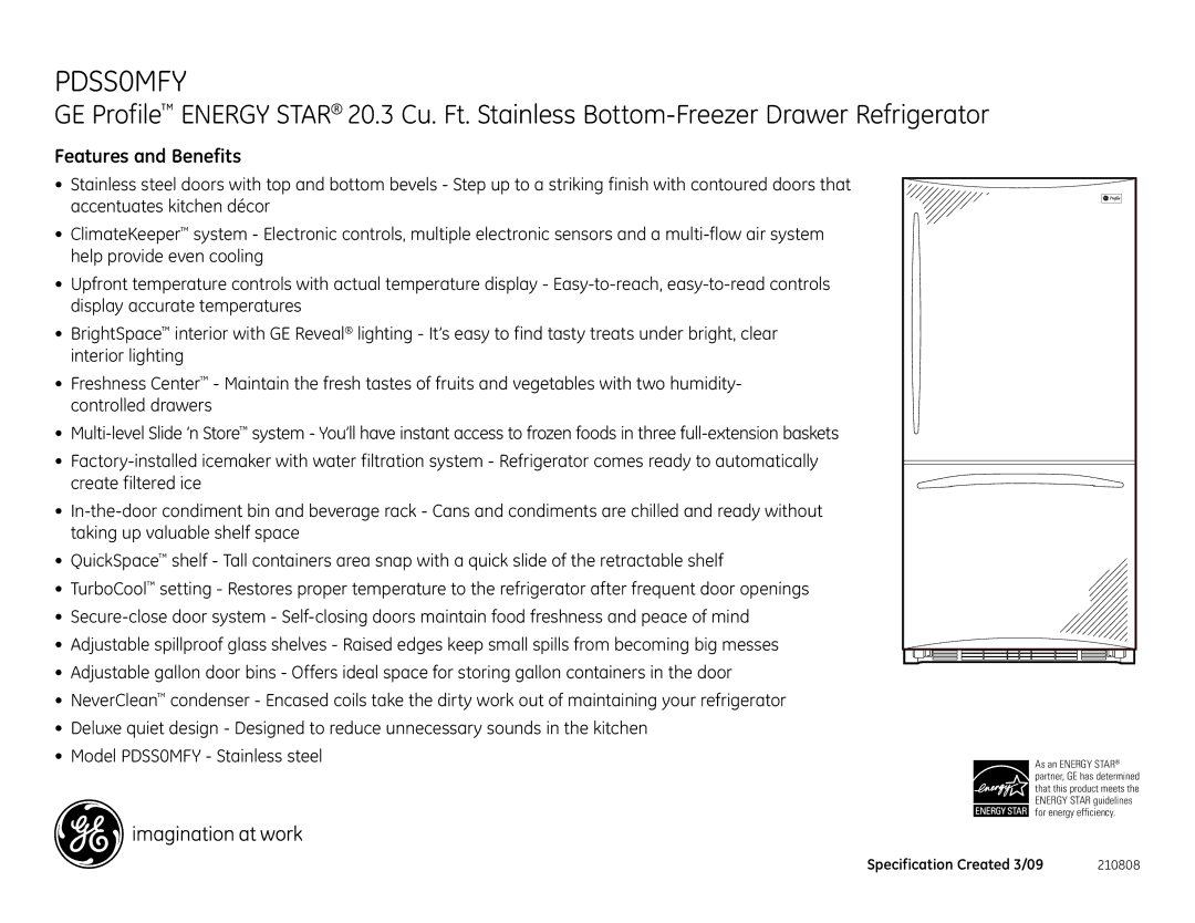 GE PDSS0MFY dimensions Features and Benefits 