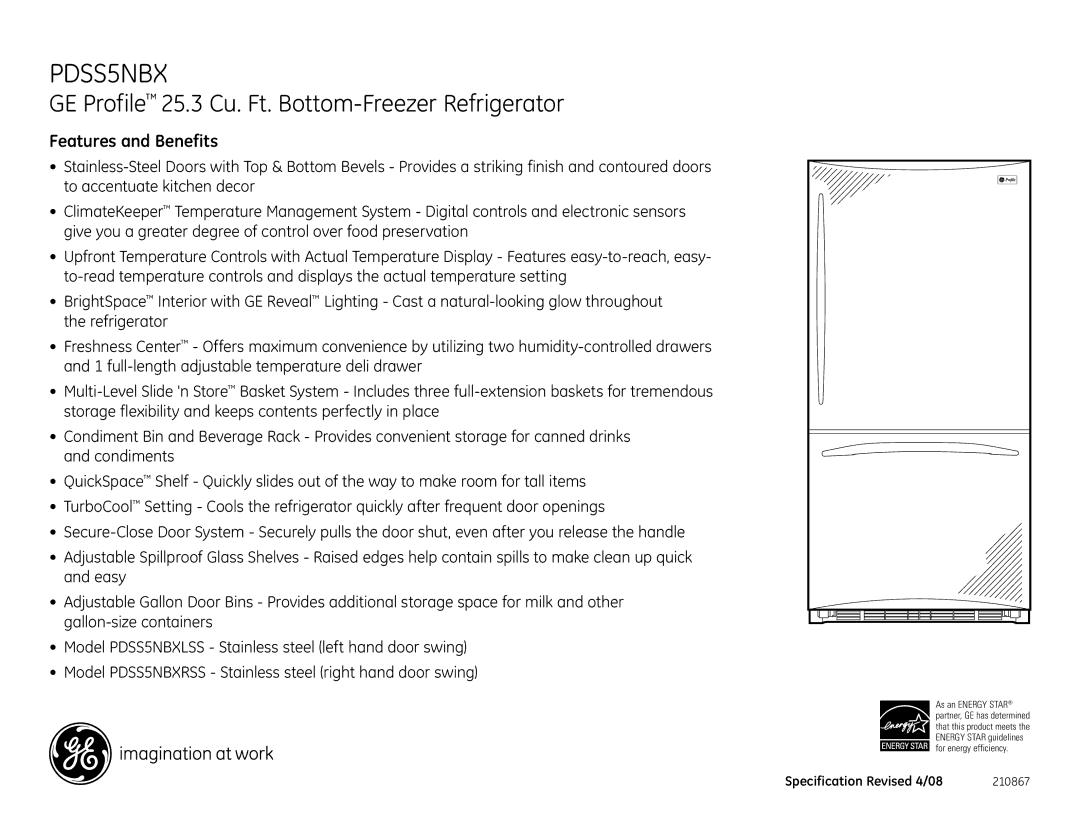 GE PDSS5NBX dimensions Features and Benefits 