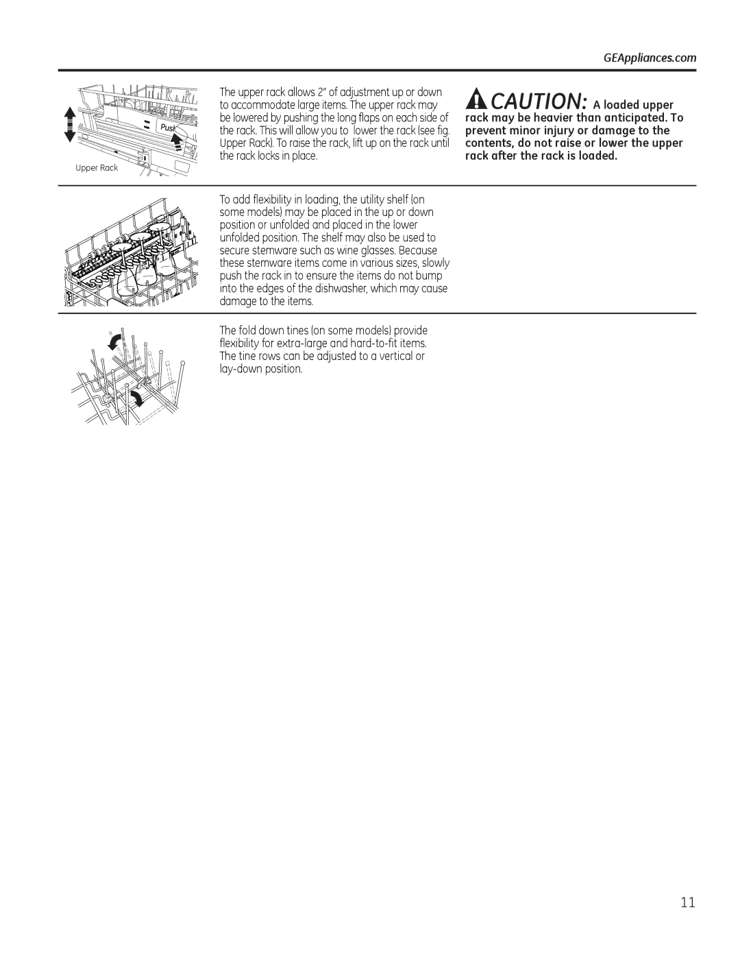 GE GDT580-740, PDT750-760, GDF570, DDT575, CDT725-765 owner manual Upper Rack 