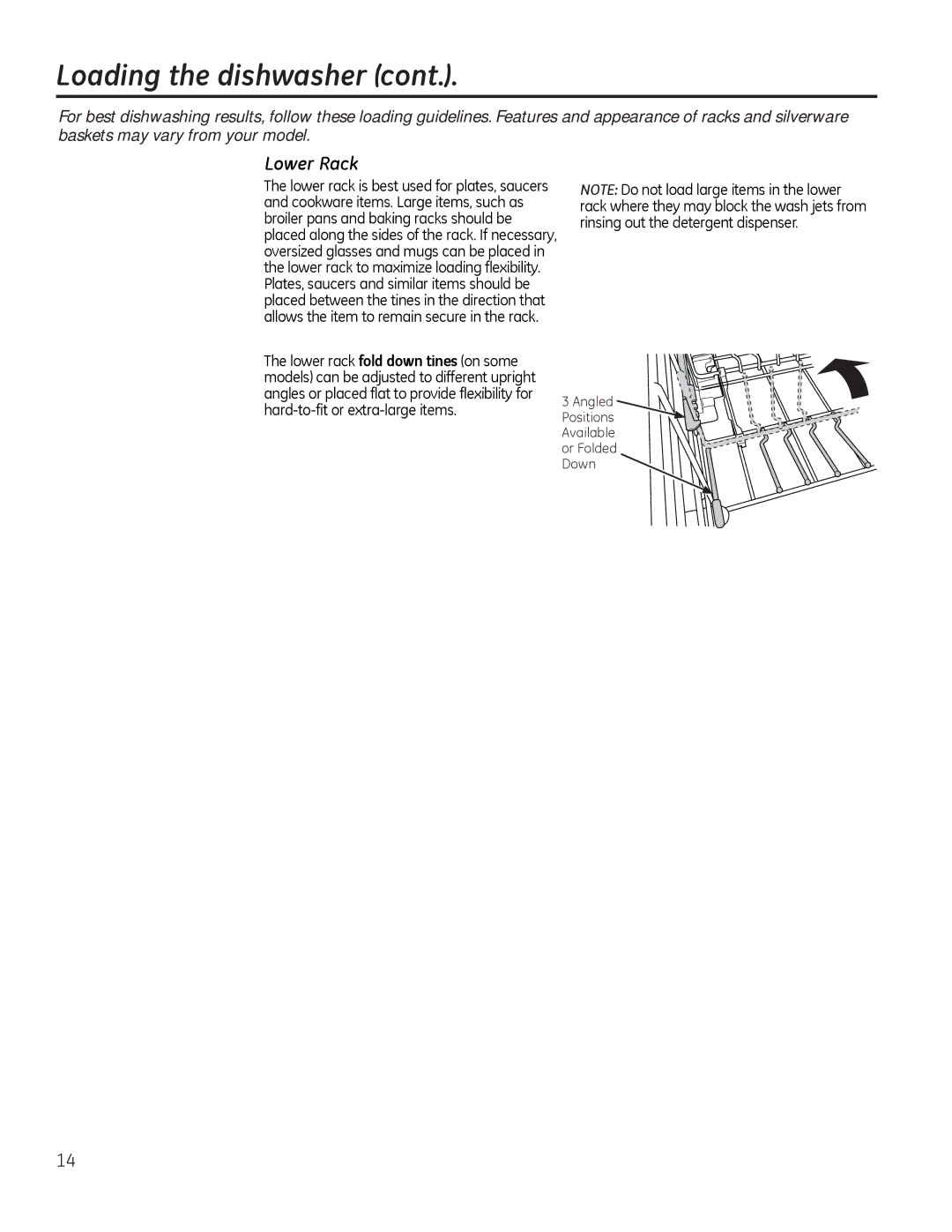 GE CDT725-765, PDT750-760, GDT580-740, GDF570, DDT575 owner manual Lower Rack 