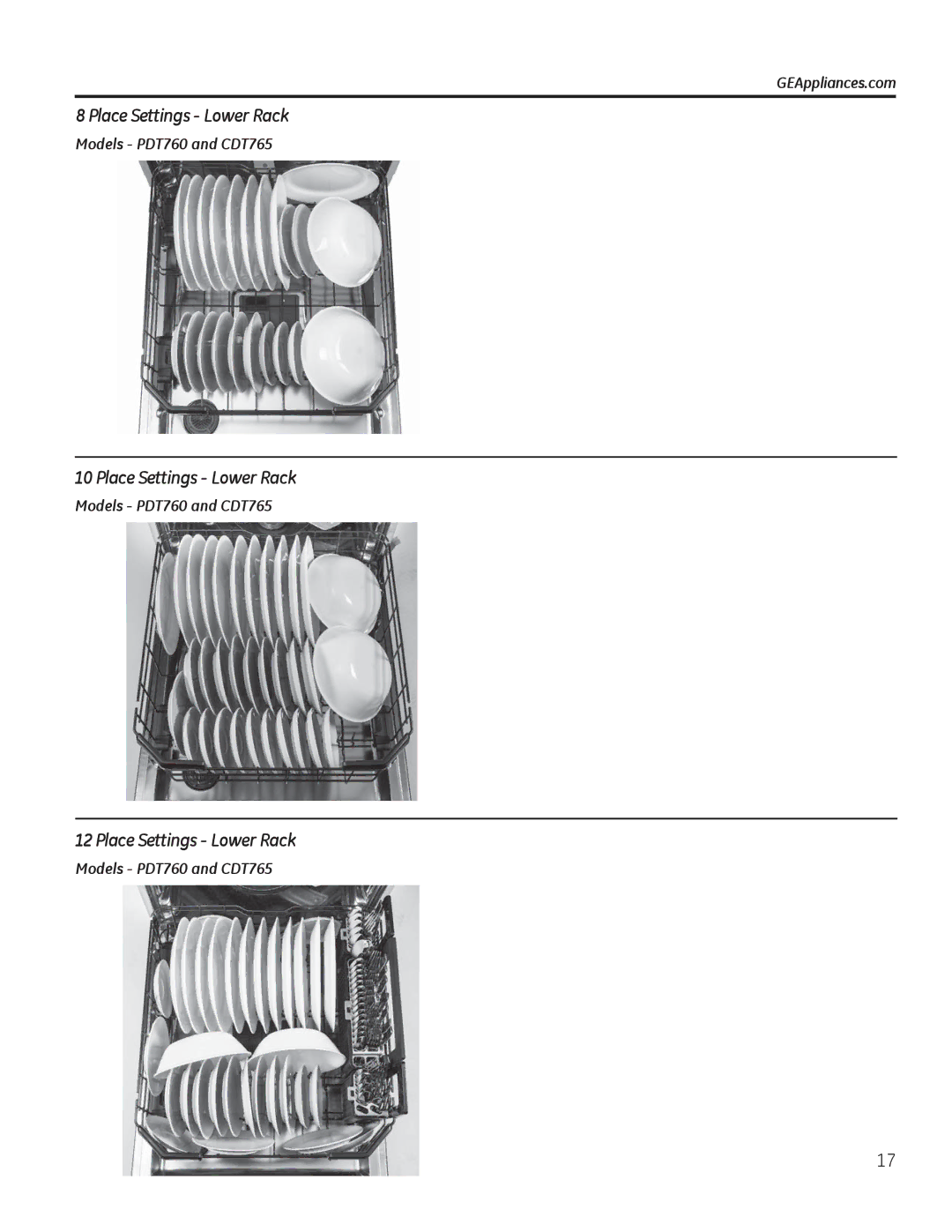 GE GDF570, PDT750-760, GDT580-740, DDT575, CDT725-765 owner manual Models PDT760 and CDT765 