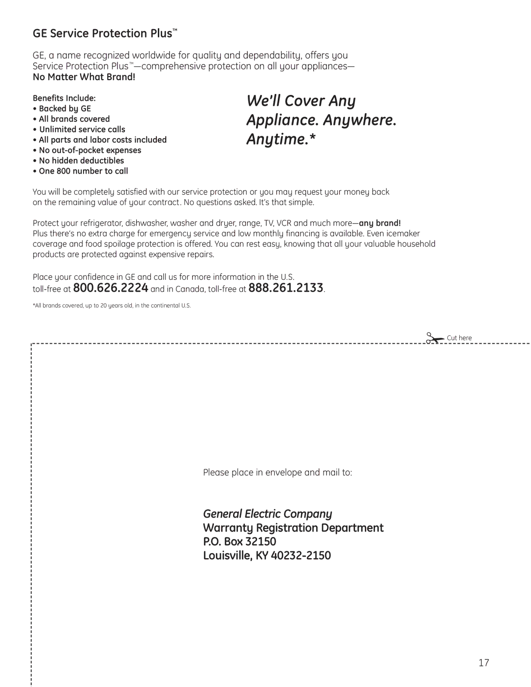 GE PDW 9800, PDW 9200, PDW 8800, PDW 8700 manual We’ll Cover Any Appliance. Anywhere Anytime, GE Service Protection Plus 