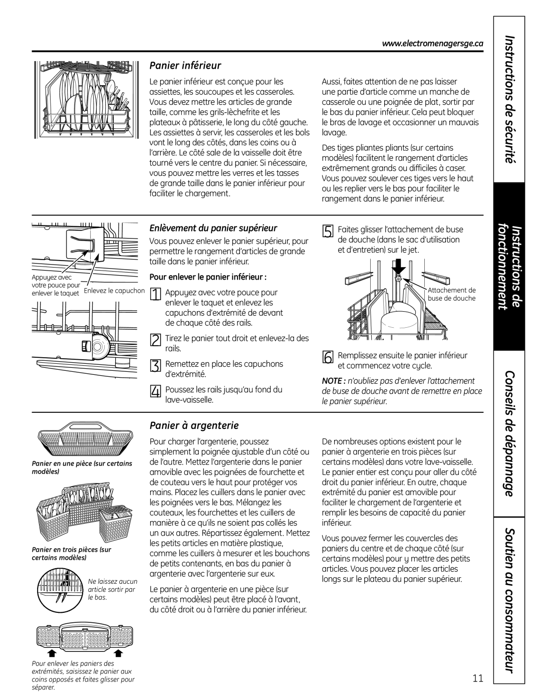 GE PDW 8700, PDW 9200, PDW 9800, PDW 8800 Conseils, Panier inférieur, Panier à argenterie, Enlèvement du panier supérieur 