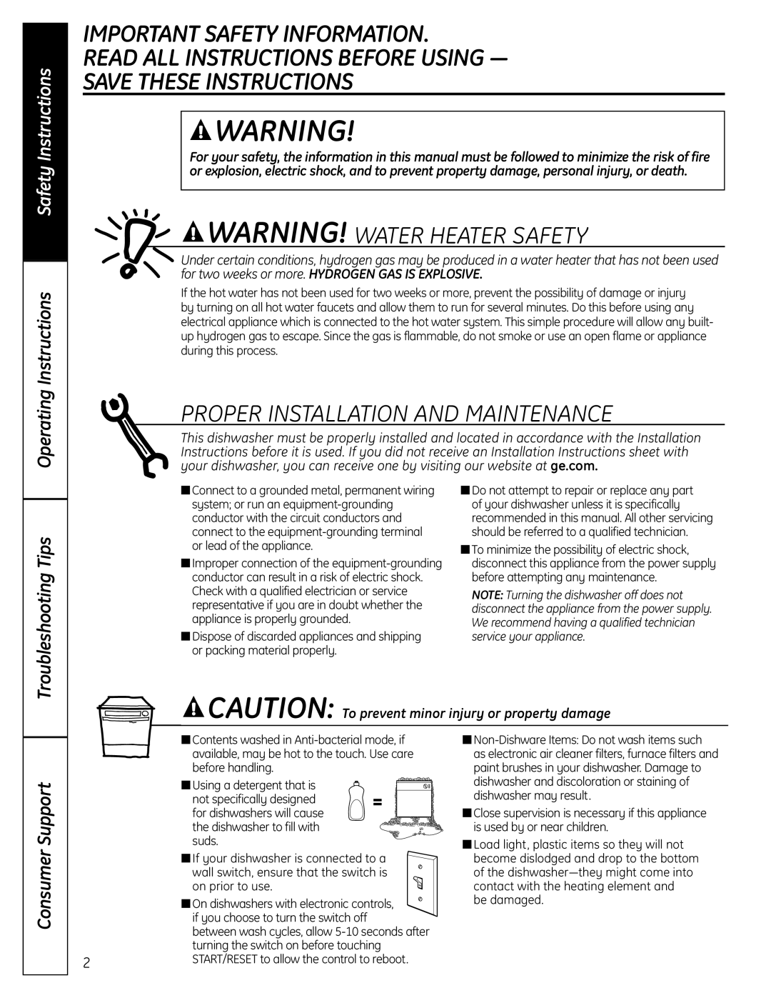 GE PDW 8800 Important Safety Information, Read All Instructions Before Using, Save These Instructions, Safety Instructions 