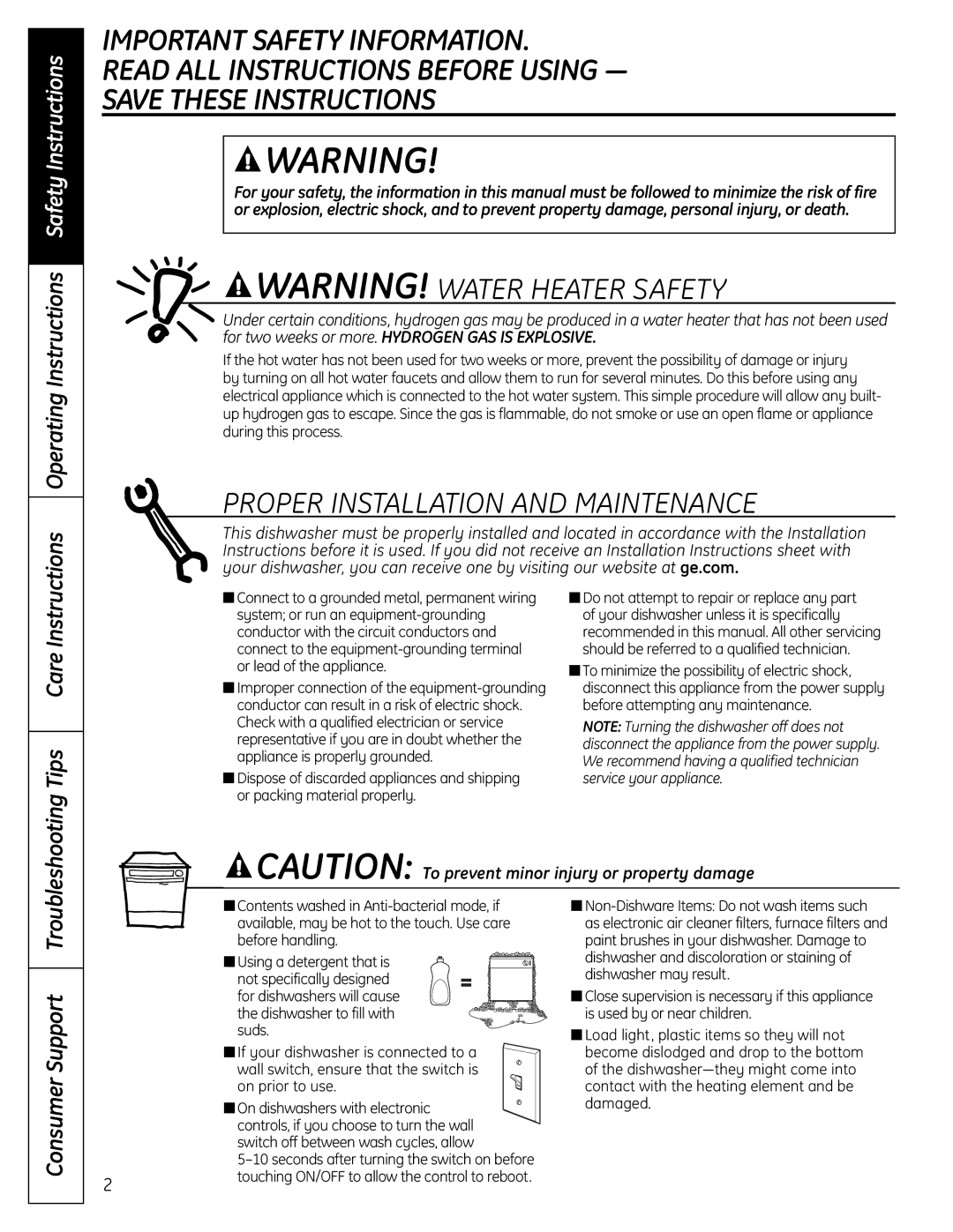 GE 165D4700P371, PDW1860 Series, PDW1800 Series owner manual Proper Installation and Maintenance, Tips Care 