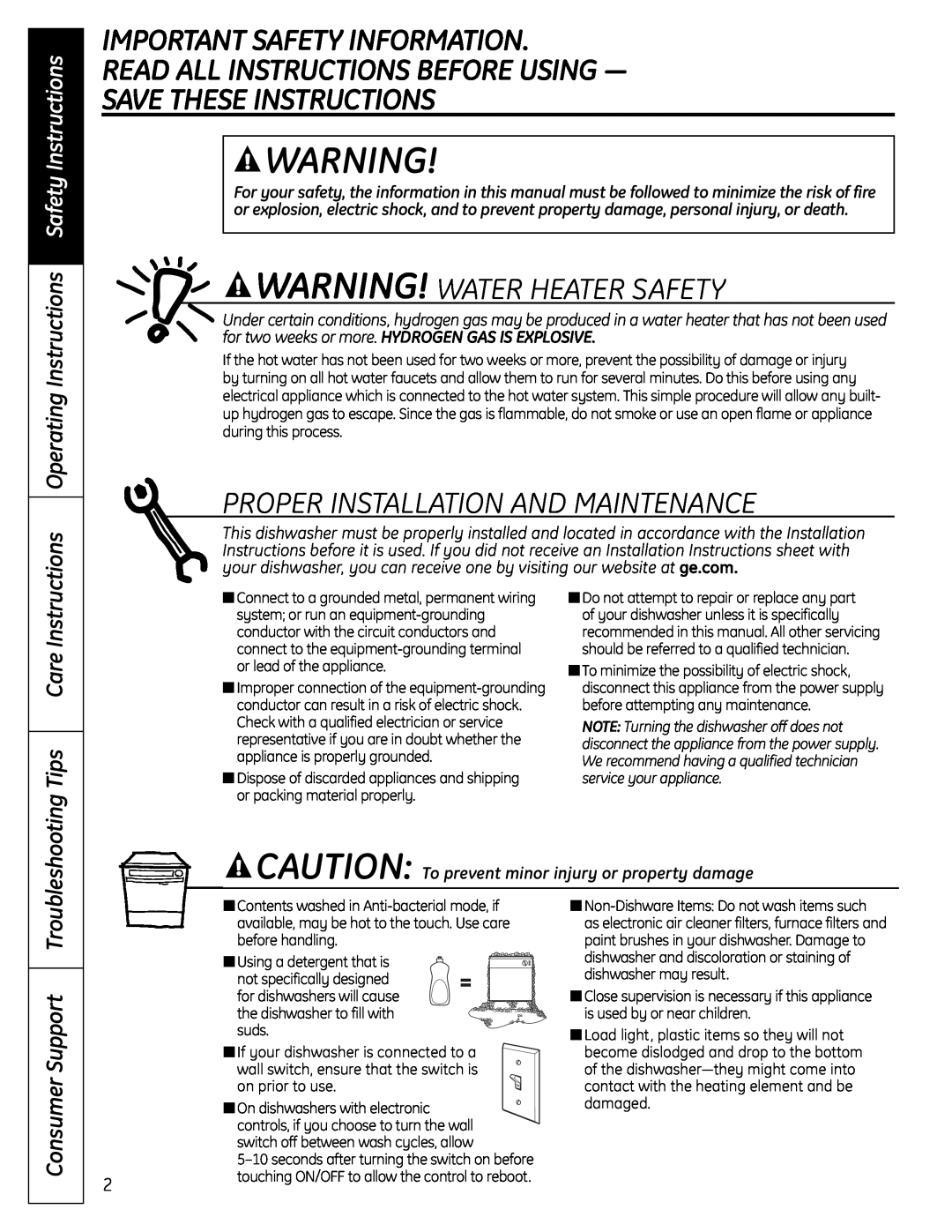 GE PDW1860NSS Important Safety Information Read All Instructions Before Using, Save These Instructions, Tips Care 