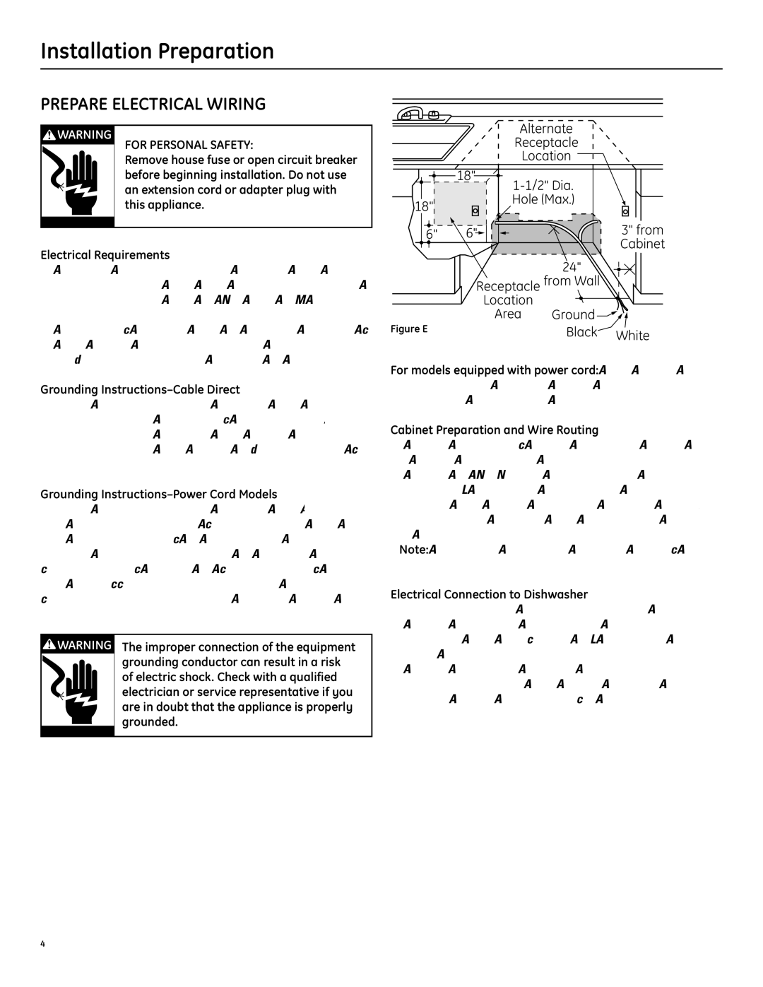 GE PDW7000 manual Prepare Electrical Wiring, Grounding Instructions-Cable Direct, Grounding Instructions-Power Cord Models 