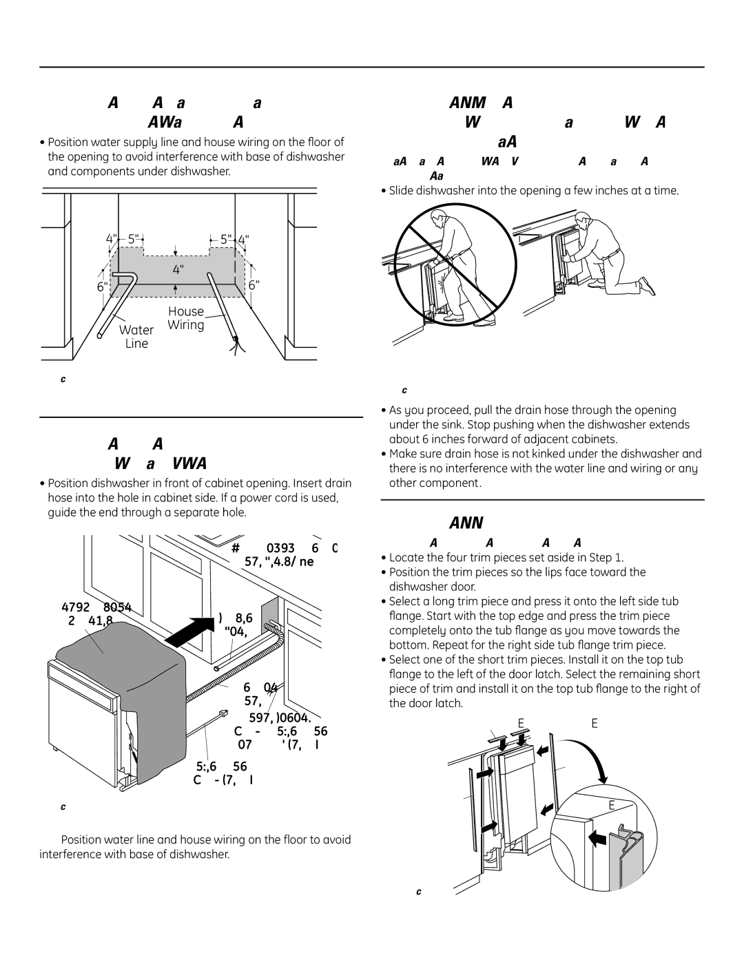 GE GSD6000 Position Water Line House Wiring, Slide Dishwasher THREE-FOURTHS of the WAY Into Cabinet, Install Trim Pieces 