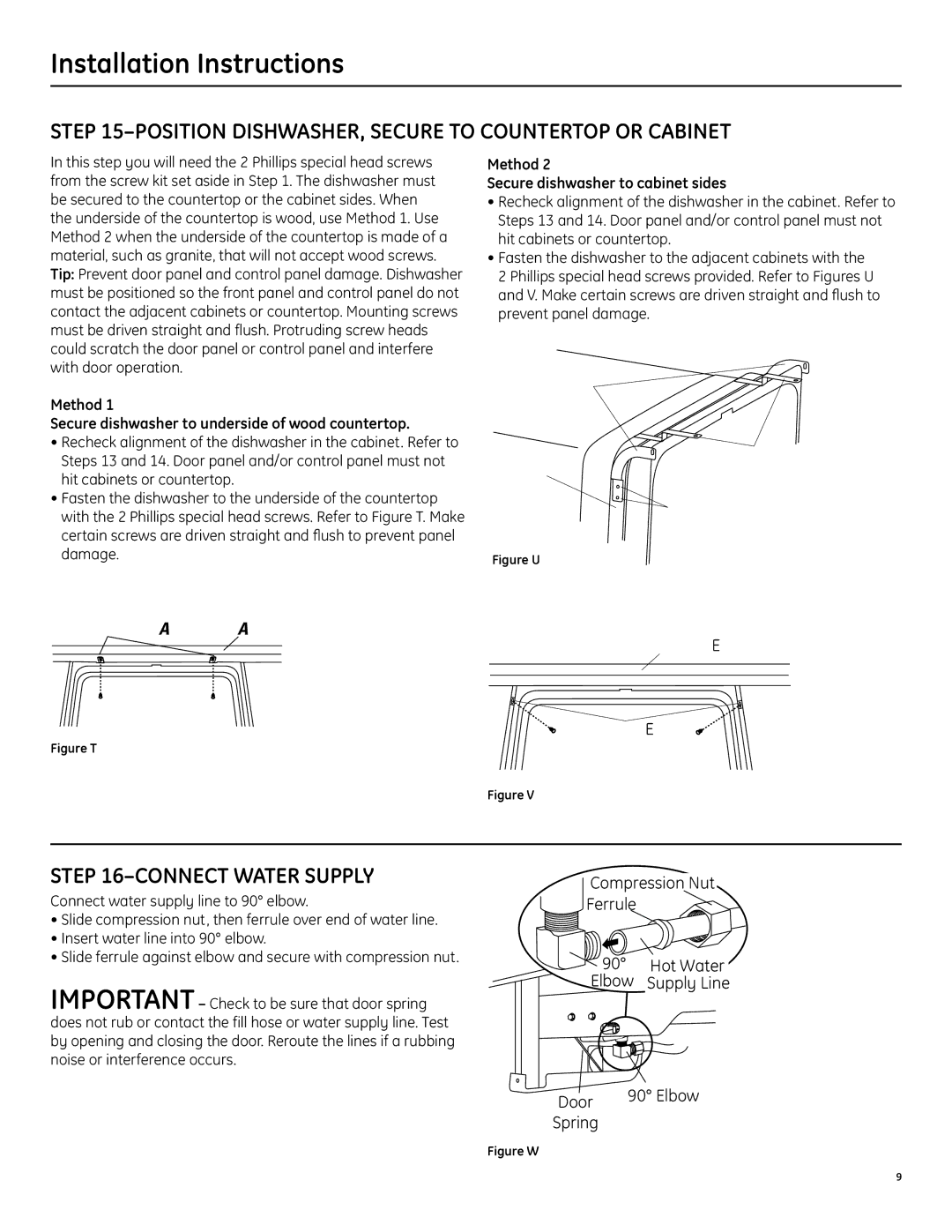 GE GSD6000, PDW7000 manual Position DISHWASHER, Secure to Countertop or Cabinet, Connect Water Supply 