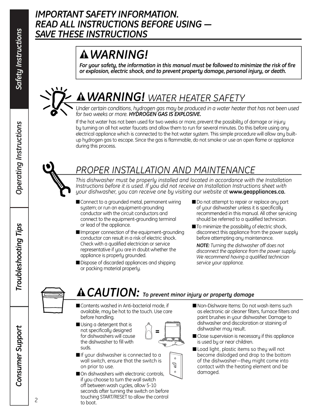 GE PDW7000 Series, GLD6900 Series owner manual Operating Instructions, Troubleshooting Tips, Consumer Support 